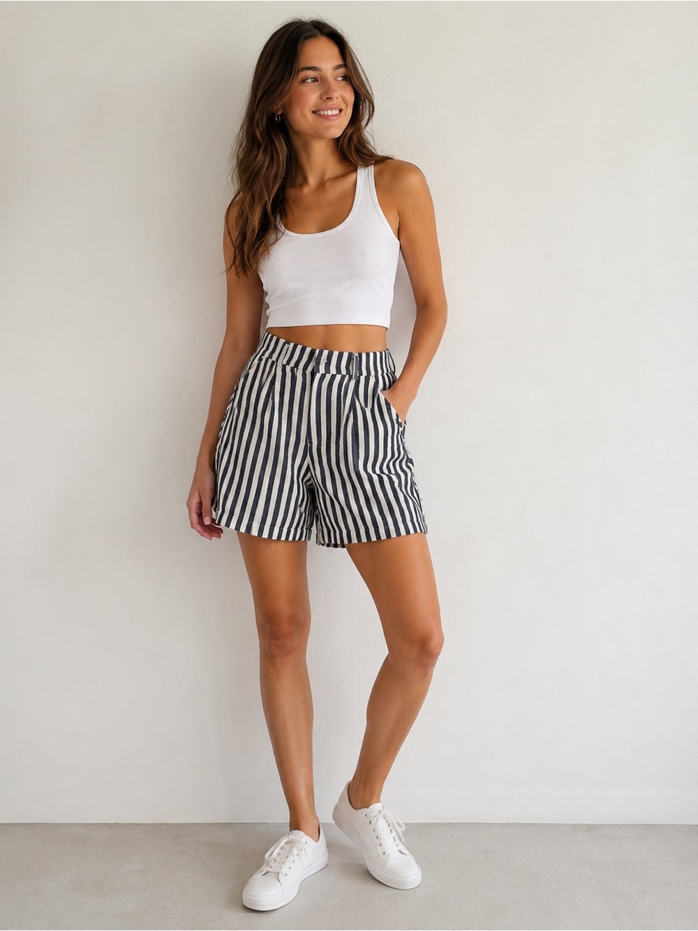 Cynthia Rowley Linen Striped Shorts Size 8 High Rise